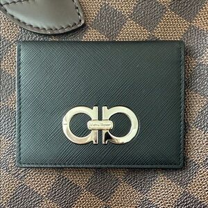Salvatore Ferragamo Black Leather Card Holder